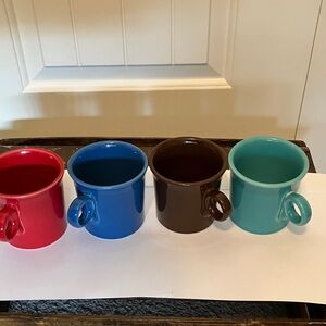 Vintage HLC Fiesta ware Colorful Ceramic Mug Set Made in USA red blue teal brown